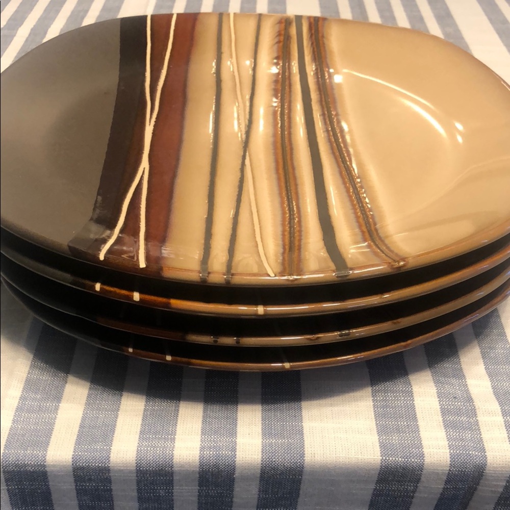 Better Homes And Gardens Striped Ceramic Dinner Plates - Beige, Brown and Gray